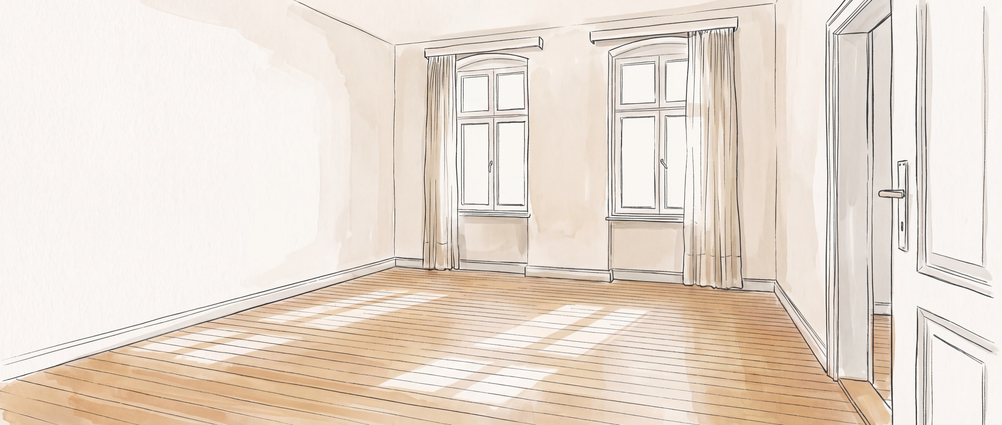 Illustration: dasselbe Zimmer leer und besenrein nach der Auflösung